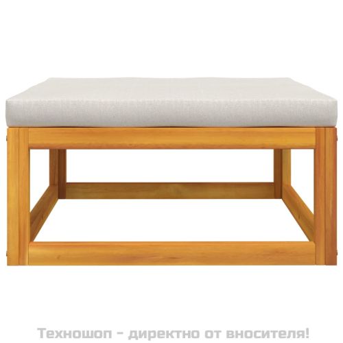 Градинска табуретка със светлосива възглавница, акация масив