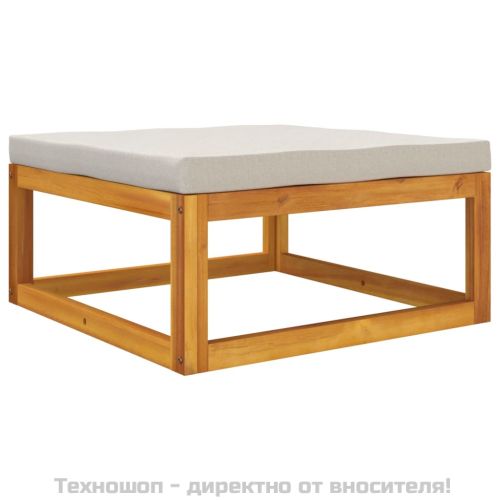 Градинска табуретка със светлосива възглавница, акация масив