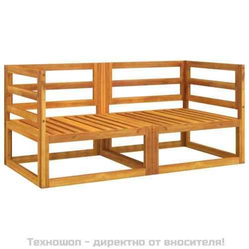 Модулни ъглови дивани 2 бр със зелени възглавници акация масив
