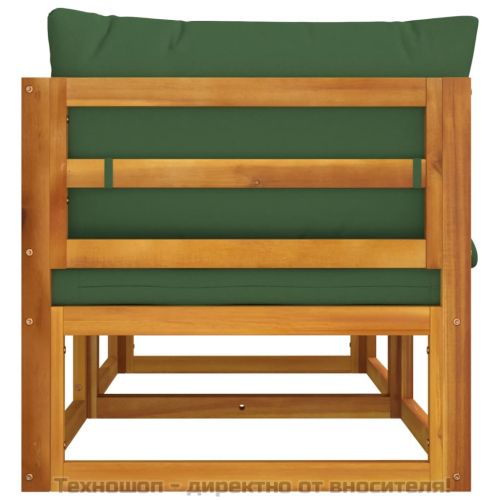 Модулни ъглови дивани 2 бр със зелени възглавници акация масив