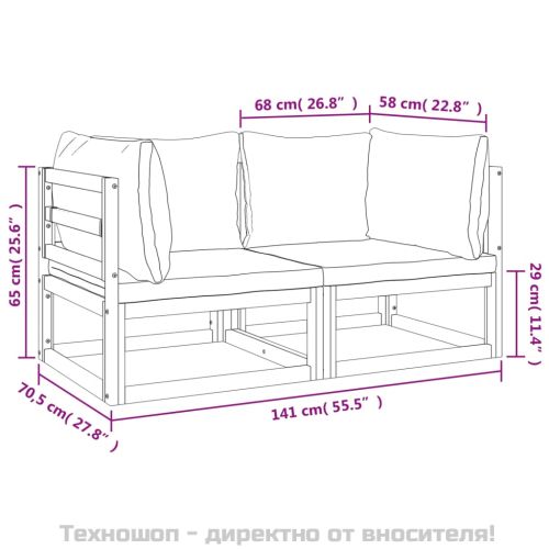 Модулни ъглови дивани 2 бр със зелени възглавници акация масив