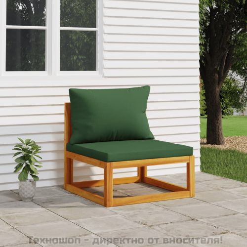 Градински среден диван със зелени възглавници, акация масив