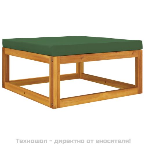 Градинска табуретка със зелена възглавница масивно дърво акация