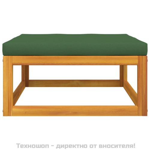 Градинска табуретка със зелена възглавница масивно дърво акация
