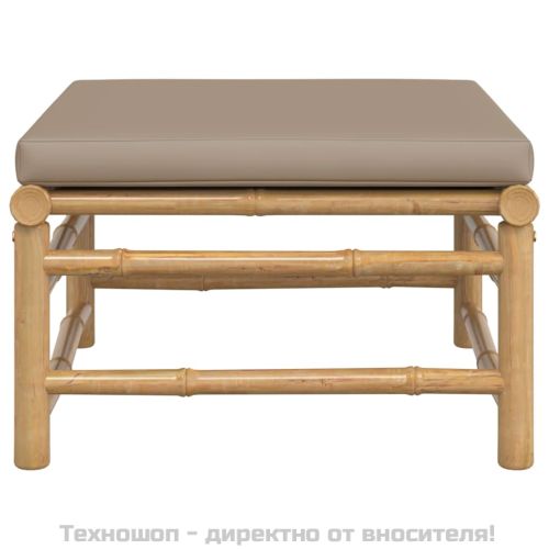 Градинска табуретка с възглавница таупе бамбук