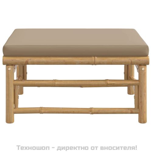 Градинска табуретка с възглавница таупе бамбук
