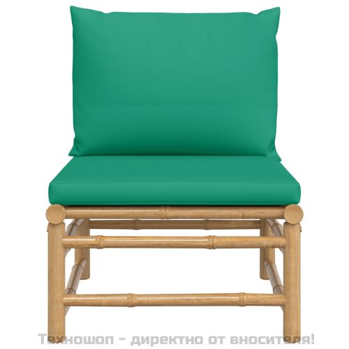 Градински среден диван със зелени възглавници бамбук