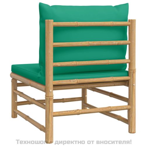 Градински среден диван със зелени възглавници бамбук