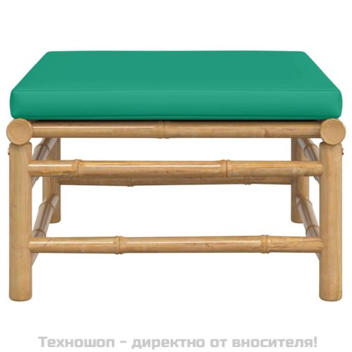 Градинска табуретка със зелена възглавница бамбук