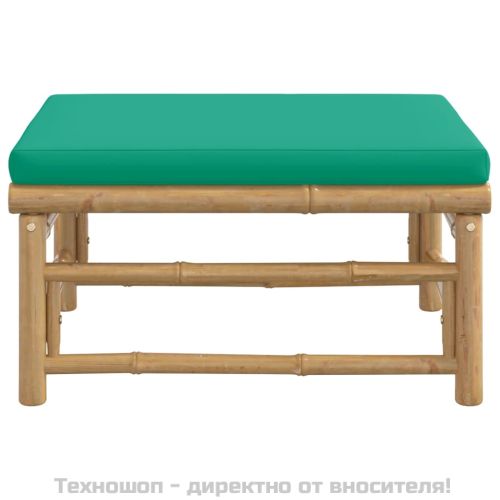Градинска табуретка със зелена възглавница бамбук