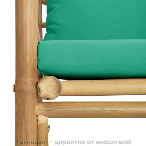 Градински диван със зелени възглавници бамбук