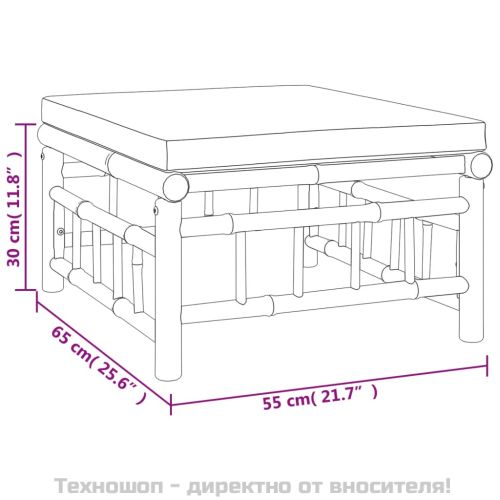 Градински лаундж комплект с кремави възглавници 3 части бамбук