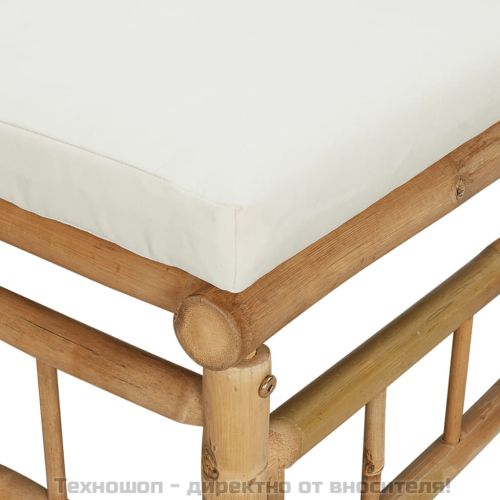 Градински лаундж комплект с кремави възглавници 2 части бамбук