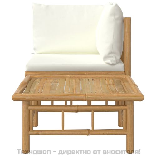 Градински лаундж комплект с кремави възглавници 2 части бамбук