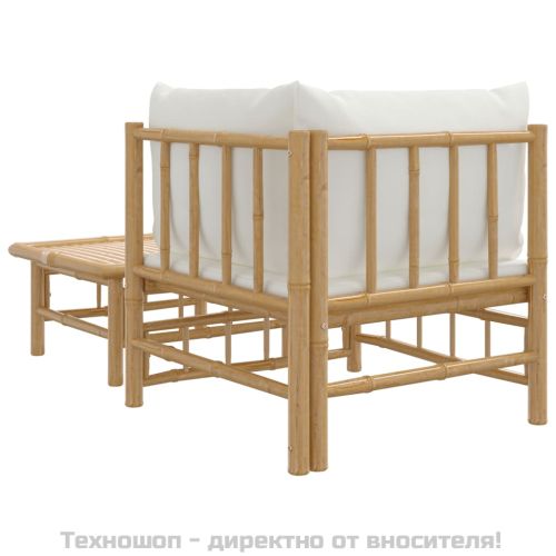Градински лаундж комплект с кремави възглавници 2 части бамбук
