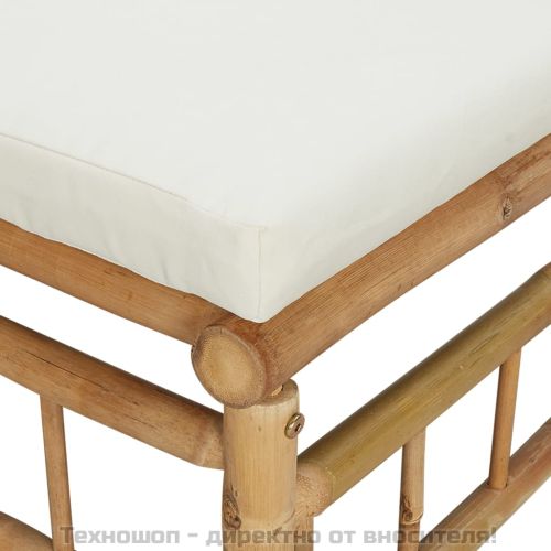 Градински лаундж комплект с кремави възглавници 2 части бамбук