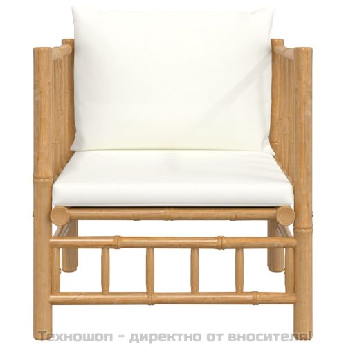 Градински диван с кремавобели възглавници бамбук