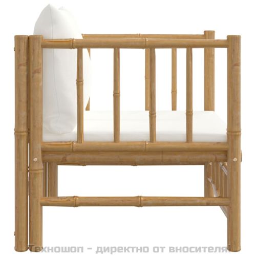 Градински диван с кремавобели възглавници бамбук