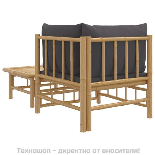 Градински лаундж комплект тъмносиви възглавници 2 части бамбук