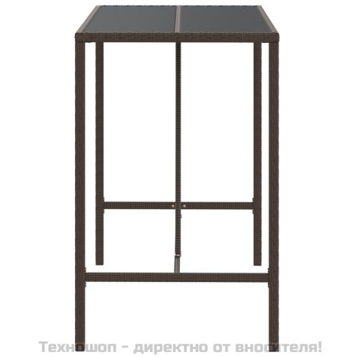 Бар маса със стъклен плот, кафява, 110x70x110 см, полиратан