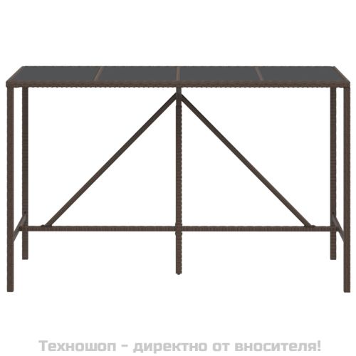 Бар маса със стъклен плот, кафява, 180x70x110 см, полиратан