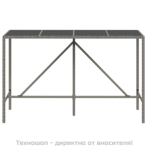 Бар маса със стъклен плот, сива, 180x70x110 см, полиратан