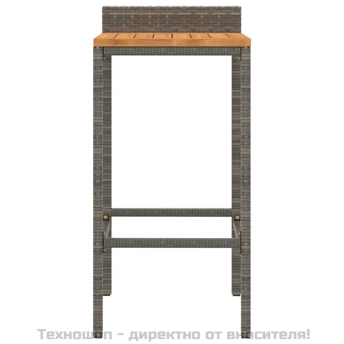 Бар табуретки, 2 бр, сиви, полиратан и акациево дърво масив