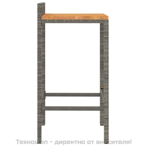 Бар табуретки, 4 бр, сиви, полиратан и акациево дърво масив