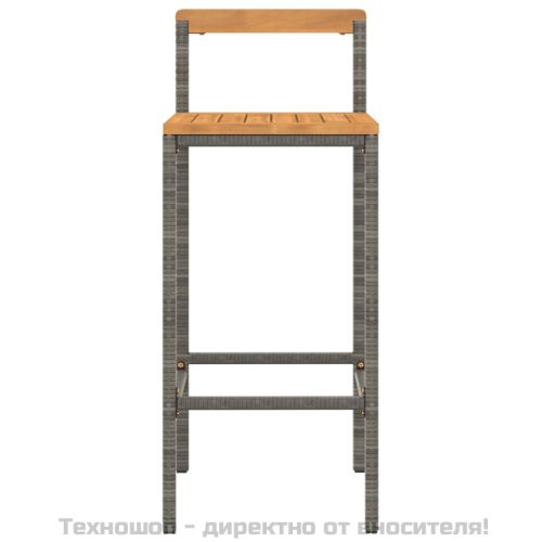 Бар табуретки, 2 бр, сиви, полиратан и акациево дърво масив