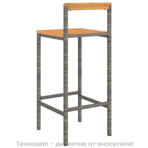 Бар табуретки, 2 бр, сиви, полиратан и акациево дърво масив