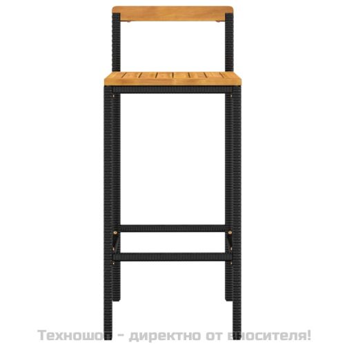 Бар табуретки, 4 бр, черни, полиратан и акациево дърво масив