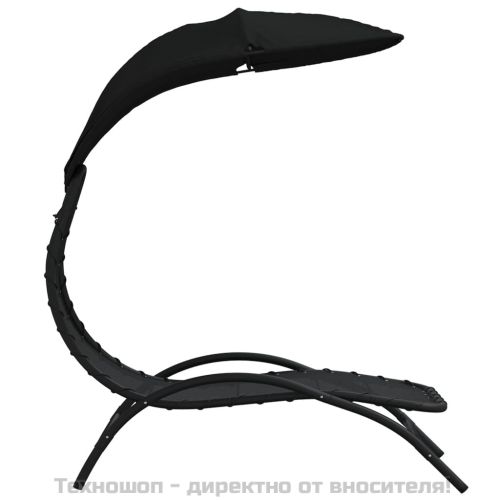 Шезлонг със сенник, черен, 167x80x195 см, текстил и стомана