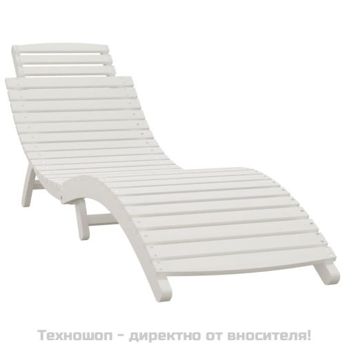 Шезлонг, бял, 184x55x64 см, акациево дърво масив
