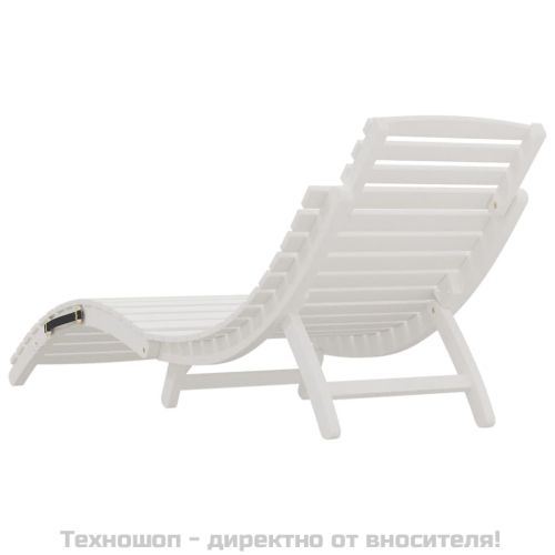 Шезлонг, бял, 184x55x64 см, акациево дърво масив