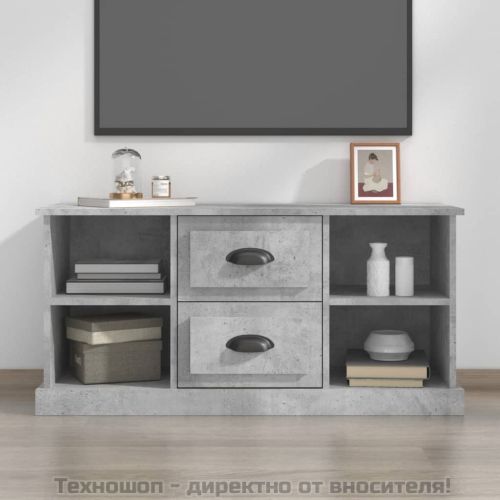 ТВ шкаф, бетонно сив, 99,5x35,5x48 см, инженерно дърво