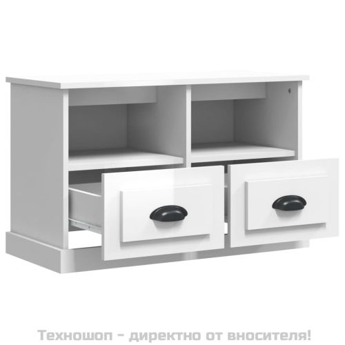 ТВ шкаф, бял гланц, 80x35x50 см, инженерно дърво