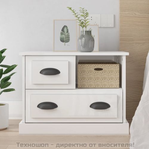 Нощно шкафче, бял гланц, 60x39x45 см