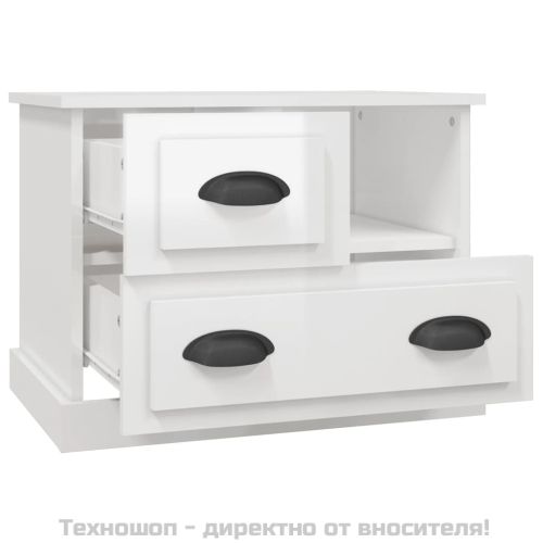 Нощно шкафче, бял гланц, 60x39x45 см