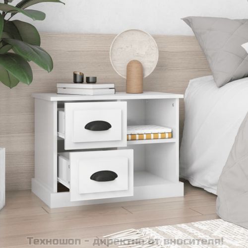 Нощно шкафче, бял гланц, 60x35,5x45 см