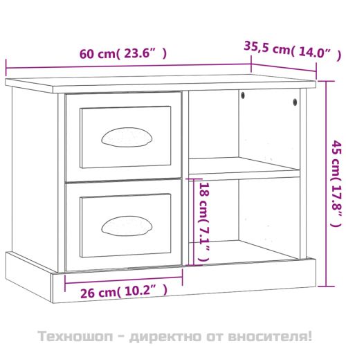 Нощно шкафче, бял гланц, 60x35,5x45 см