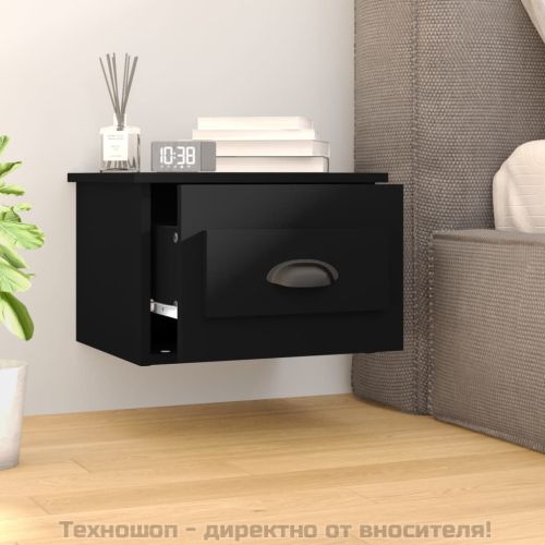 Нощно шкафче за стенен монтаж, черно, 41,5x36x28 см