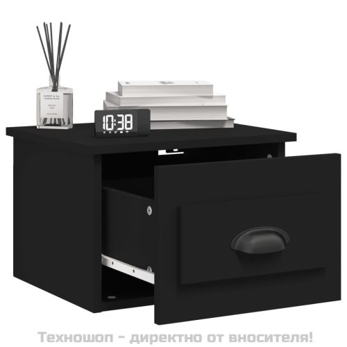 Нощно шкафче за стенен монтаж, черно, 41,5x36x28 см