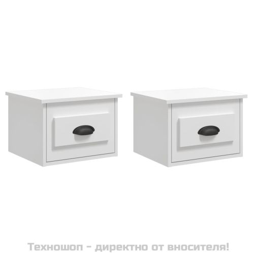 Нощни шкафчета за стенен монтаж, 2 бр, бял гланц, 41,5x36x28 см