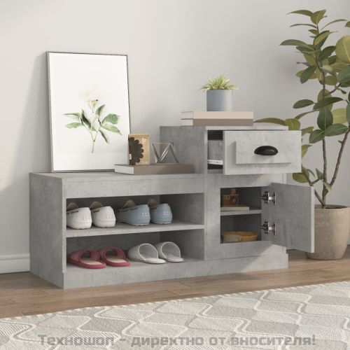 Шкаф за обувки, бетонно сив, 100x42x60 см, инженерно дърво
