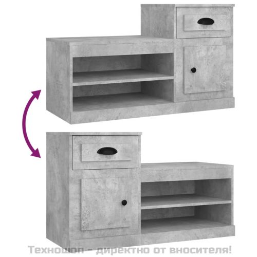 Шкаф за обувки, бетонно сив, 100x42x60 см, инженерно дърво