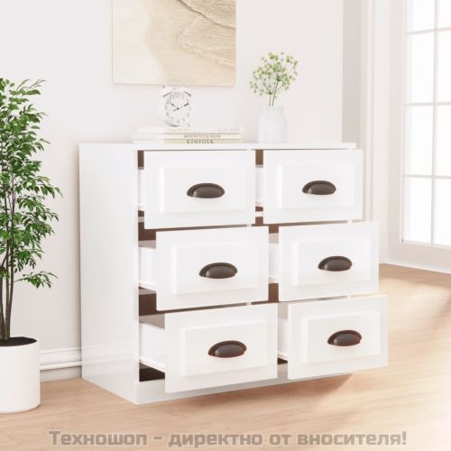 Сайдборд, бял гланц, 70x35,5x67,5 см, инженерно дърво