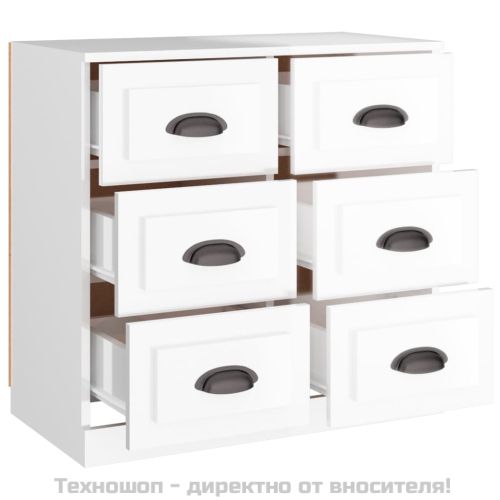 Сайдборд, бял гланц, 70x35,5x67,5 см, инженерно дърво