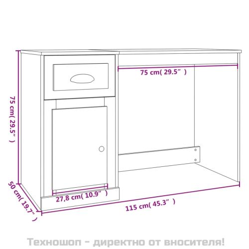 Бюро с чекмедже, опушен дъб, 115x50x75 см, инженерно дърво