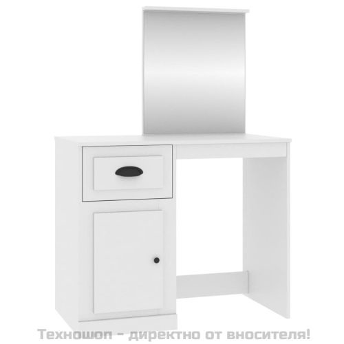 Тоалетка с огледало, бяла, 90x50x132,5 см, инженерно дърво