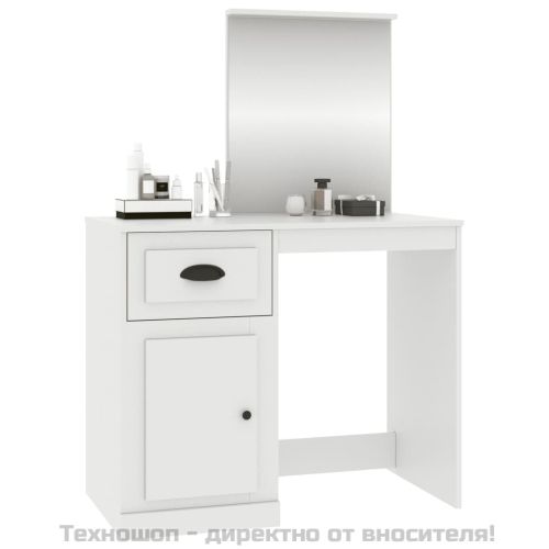 Тоалетка с огледало, бяла, 90x50x132,5 см, инженерно дърво